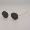 Classic oval metal frame sunglasses with black round lenses and golden finish - Gold Frame Grey Lens