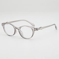 Minimalist transparent grey oval sunglasses frames with elegant geometric metal hinge detail - Translucent Grey Frame Clear Lens