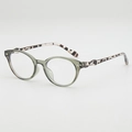 Retro round fashion glasses with translucent green frame and leopard print temples - Green Frame Tortoise Temple Clear Lens