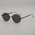 Classic round metal sunglasses with black frame and dark grey lenses for fashion - Black Frame Grey Lens