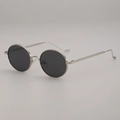 Retro round silver metal sunglasses with dark black lenses and wavy temples - Silver Frame Grey Lens