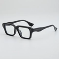 Classic glossy black square chunky frame glasses with silver rivet accents and textured temples - C2 Black Frame Clear Lens