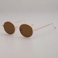 Retro round metal sunglasses with thin gold frame and dark brown UV protection lenses - Gold Frame Tea Lens