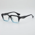 Chic black and blue gradient square thick frame glasses with silver rivet details - C4 Black Blue Gradient Frame Clear Lens