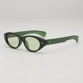 Retro dark green translucent cat eye sunglasses with light yellow lenses and silver rivets - Transparent Green Frame Green Lens