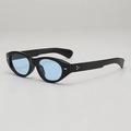 Retro thick black frame cat eye sunglasses with blue ocean lenses and metal accents - Black Frame Blue Lens