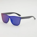 Kids rimless shield sunglasses with blue-purple gradient lenses and silver rivets - Black Frame Blue Mirror