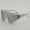 Futuristische silberne Oversize-Radbrille mit dunkelgrauen One-Piece-Gläsern - Silberner Rahmen Weiße Spiegelgläser