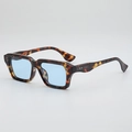Retro square tortoiseshell sunglasses with light blue lenses and rivet details - C5 Tortoiseshell Frame Blue Lens