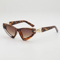 Occhiali da sole cat-eye tartarugati con lenti sfumate marroni e dettagli dorati - Montatura Leopardata Lenti Marroni Sfumate