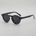 Retro round black frame sunglasses with classic silver rivet accents and dark grey lenses - Black Frame Grey Lens