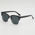 Kids vintage semi-rimless sunglasses with black frame and colorful silver metal accents - Black Frame Grey Lens