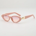 Chic leopard cat-eye sunglasses in Morandi pink with Y2K spike metal temple details - Pink Frame Purple Pink Gradient Lens