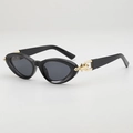 Fashionable black cat eye sunglasses with gold metal hardware and dark gray lenses - Black Frame Grey Lens
