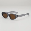 Retro oval sunglasses with translucent grey frame, brown lenses, and triple metal rivets - Translucent Grey Frame Tea Lens