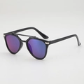 Kids trendy black double-bridge sunglasses with purple-blue gradient reflective lenses - Black Frame Blue-Purple Mirror Lens
