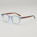 Retro small round frame glasses in transparent blue and brown contrast fashion design - Transparent Blue Frame White Lens