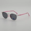 Lunettes de soleil pour enfants à monture transparente et branches roses vives, vue à 45 degrés - Monture Transparente Branches Roses / Gris