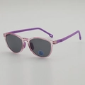 Lunettes de soleil rondes pour enfants rose et violet avec protection UV pour un look tendance - Monture Rose Transparente Branches Violettes / Gris