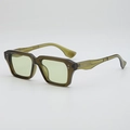 Vintage translucent dark green square sunglasses with amber texture and silver rivets - C9 Olive Green Frame Green Lens