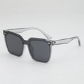 Minimalist square frame sunglasses with grey lenses and gold metal accents for women - Translucent Grey Frame Grey Lens