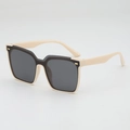 Chic two-tone oversized square sunglasses with cream frame and dark grey lenses for women - Beige Frame Grey Lens