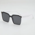 Square oversized sunglasses with white frames, black trim and gold accents for women - White Frame Gray Lens