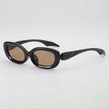 Vintage Y2K oval sunglasses with thick black frames and brown lenses for stylish women - Black Frame Tea Lens