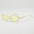 Retro cream white oval sunglasses with light yellow lenses for trendy y2k fashion wear - Beige Frame Yellow Lens