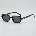 Retro square black sunglasses with gold arrow metal accents and dark grey lenses - Black Frame Grey Lens