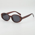 Retro oval tortoiseshell sunglasses with gold cross rivets and dark grey lenses - Dark Tea Frame Grey Lens