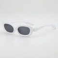 Retro white oval frame sunglasses with dark gray lenses for y2k street fashion style - White Frame Gray Lens