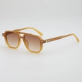 Classic amber aviator sunglasses with double bridge and brown gradient lenses - Transparent Tea Frame Double Brown Lens