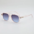 Chic double-bridge sunglasses with clear pink frames and gradient purple lenses - Transparent Pink Frame Gray Blue Gradient Lens