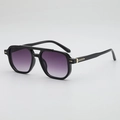 Fashionable oversized double-bridge sunglasses with black frames and purple gradient lenses - Black Frame Double Gray Lens