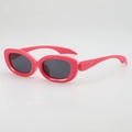 Trendy pink oval sunglasses with black lenses and wide temples in Y2K aesthetic style - Rose Red Frame Grey Lens