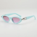 Mint green cat eye sunglasses with purple gradient lenses and silver metal studded frame - Sky Blue Frame Purple Lens