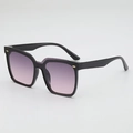 Square black frame sunglasses featuring stylish purple to pink gradient lenses - Black Frame Gradient Purple Lens