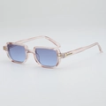 Rosa transparente quadratische Sonnenbrille mit hellblauen Gläsern und Golddetails - Transparenter Rosa Rahmen Grau Blau Gläser