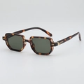 Retro-Sonnenbrille mit Schildpatt-Rechteckrahmen, dunklen Gläsern und Goldmetall-Akzenten - Leoparden-Rahmen Grüne Gläser