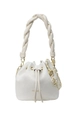 White drawstring bucket bag with braided handle and pearlescent crackle texture - Off White