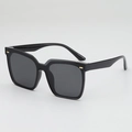 Chic black square frame sunglasses with golden metal accents and dark polarized lenses - Black Frame Grey Lens