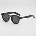 Classic round black sunglasses with gold rivet details and anti-slip temples - Black Frame Grey Lens