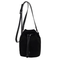 Classic black suede bucket bag with drawstring closure and adjustable crossbody strap - Black