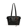 Borsa tote in pelle PU arricciata nera con ciondoli gatto e cioccolato, borsa a spalla - Con Ciondolo / Nero