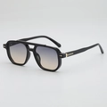 Retro aviator sunglasses featuring black frames with a double bridge and gradient lenses - Black Frame Green Yellow Gradient Lens