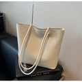 Chic beige crossbody bucket bag with litchi texture and elegant gold buckles - Off White