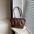 Borsa tote marrone retrò in pelle PU plissettata con tracolla dal design minimalista - Senza Ciondolo / Marrone