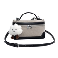 Borsa a tracolla rettangolare in tela beige e nera con un ciondolo a nuvola di peluche - Nero