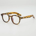 Retro round leopard print sunglasses with thick tortoiseshell frame and metal rivet details - Leopard Frame Clear Lens